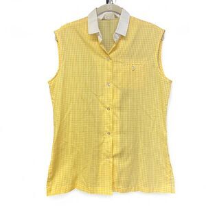 Vintage Koret of California yellow and white plaid sleeveless blouse size M